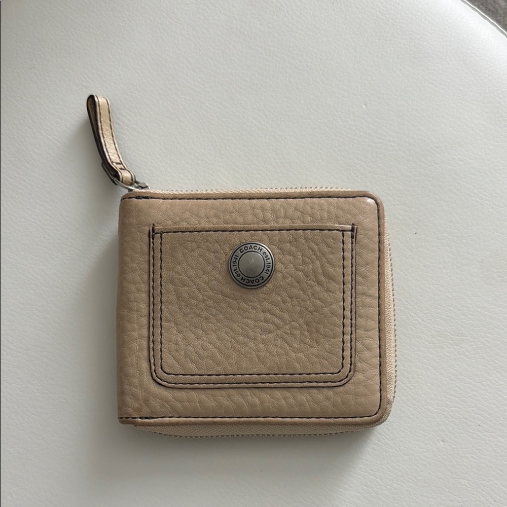 Authentic Late 90s Vintage Coach Pebble Leather Zip-Around Wallet in Taupe